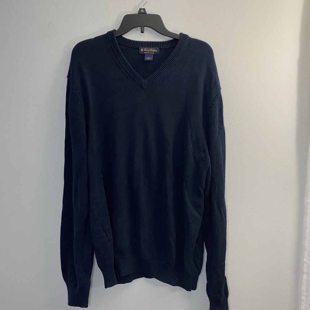 Brooks Brothers Sweater Men's XL Long Sleeve V Neck Knit Supima Cotton Navy Blue